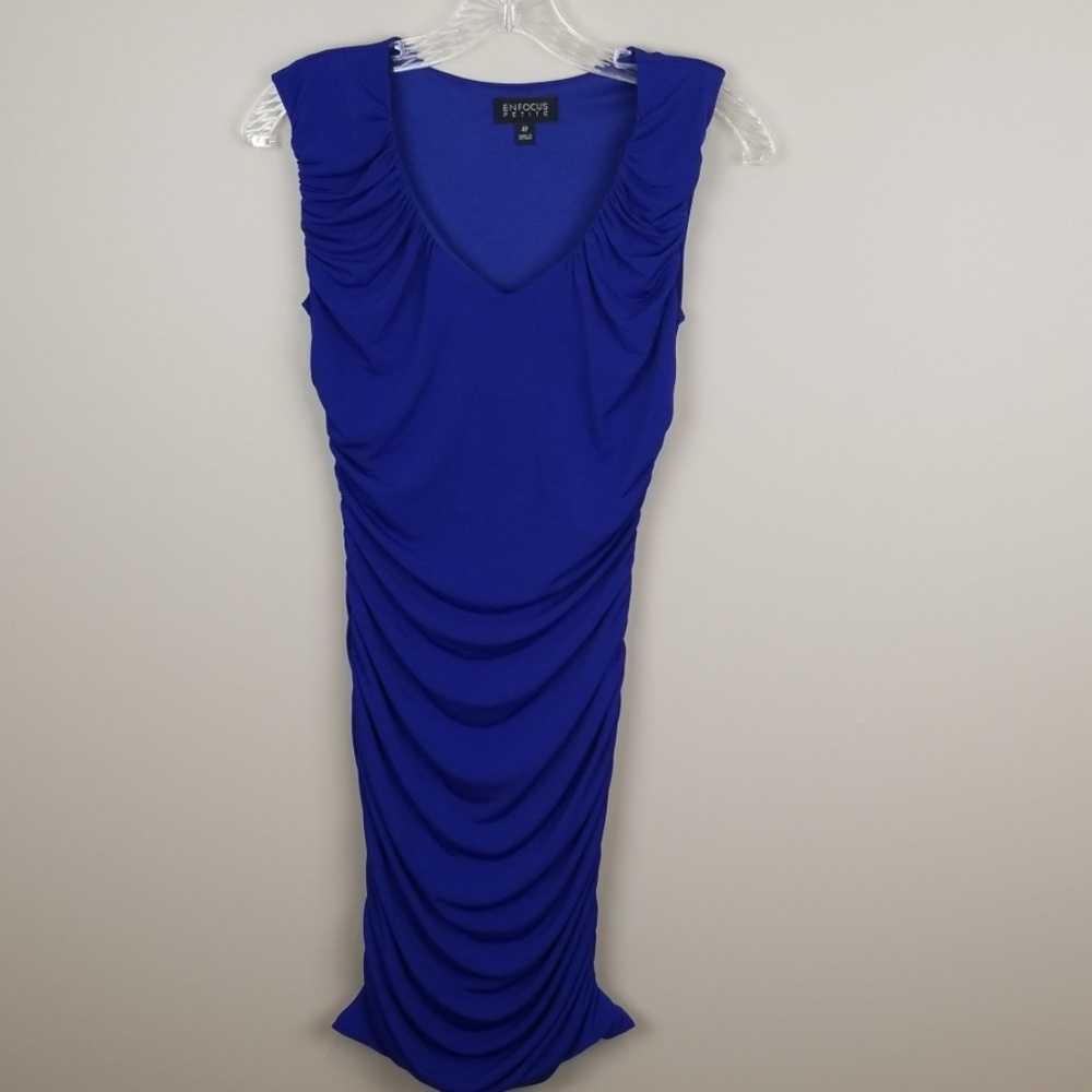Enfocus ruched blue bodycon dress. Size 4P